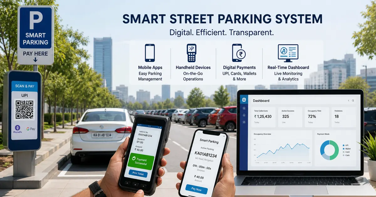 Smart Street Parking System: How Mobile Apps, UPI Payments & Real-Time Dashboards Are Transforming Urban Parking